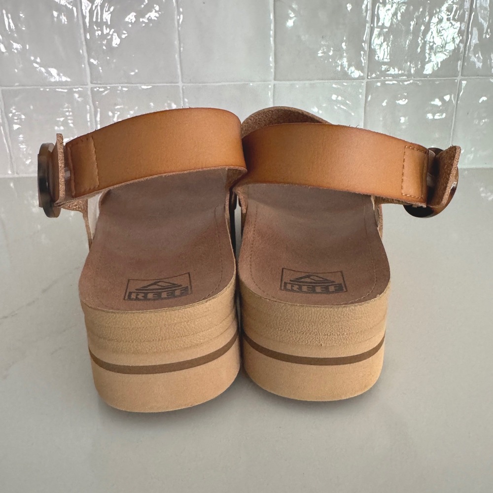 Reef Vista Hi Buckle Sandals Women 8.5 Natural Tan Platform Tortoise Comfort - Picture 3 of 7